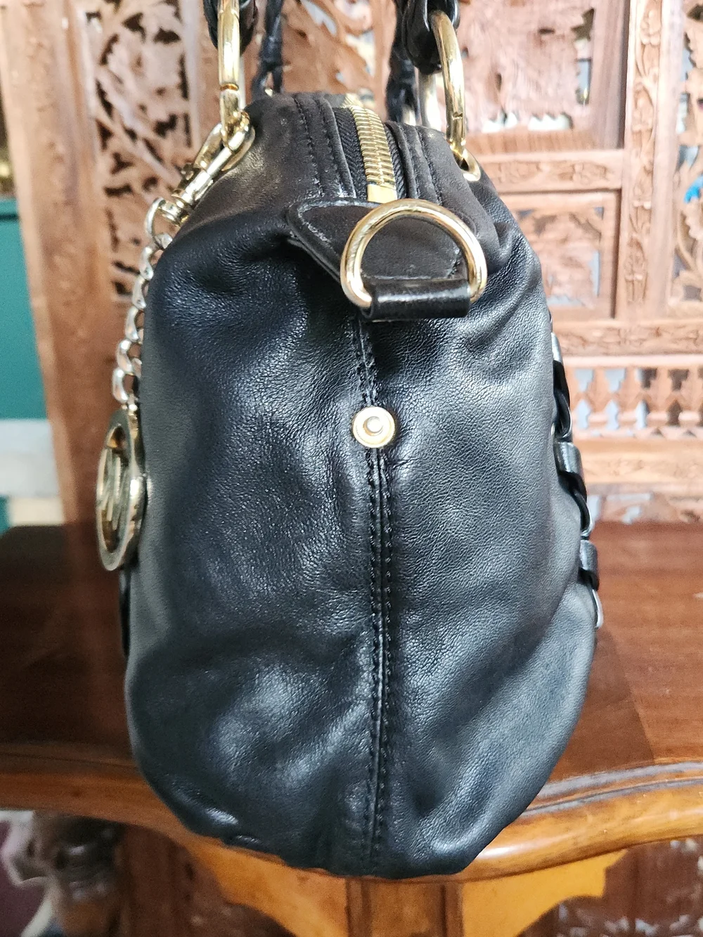 Michael Michael Kors Kenton Large Satchel - Corset / Braided - in Black